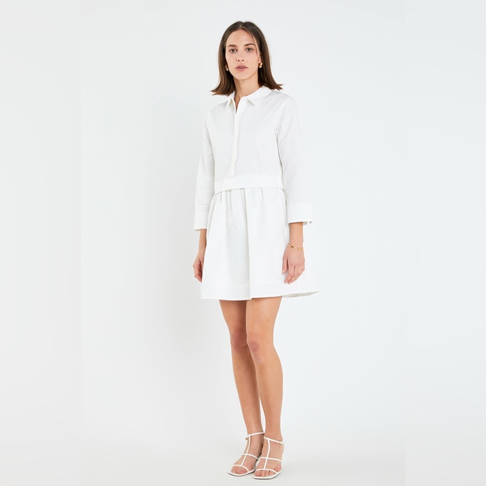 ENGLISH FACTORY - Mini Shirt Dress (White, Size L)